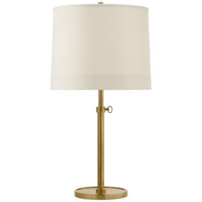 Lampe de table ajustable Simple in Soft Brass with Silk Banded Shade