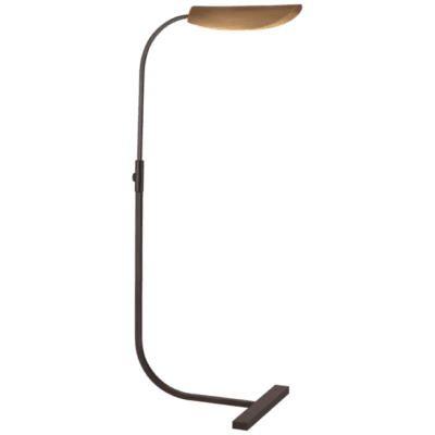 Lola Medium Pharmacy Floor Lamp in Aged Iron with Hand-Rubbed Antique Brass Shade