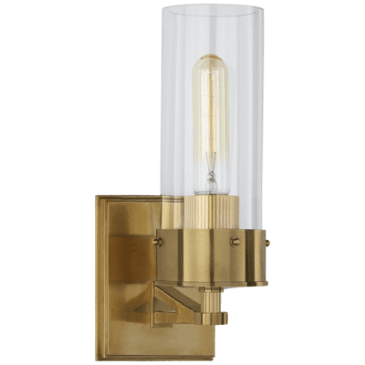 Marais Medium Bath Sconce in Hand-Rubbed Antique Brass with Clear Glass