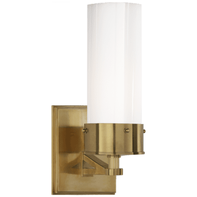 Marais Medium Bath Sconce in Hand-Rubbed Antique Brass with White Glass