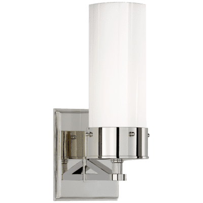 Marais Medium Bath Sconce in Polished Nickel with White Glass