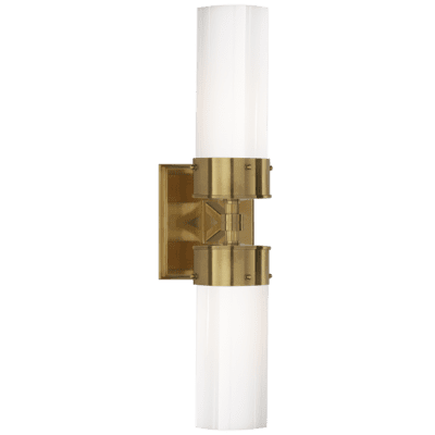 Marais Large Double Bath Sconce in Hand-Rubbed Antique Brass with White Glass