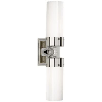 Marais Large Double Bath Sconce in Polished Nickel with White Glass