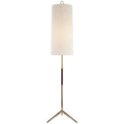 Frankfort Floor Lamp in Aged Iron with Gilded Accents and Linen Shade