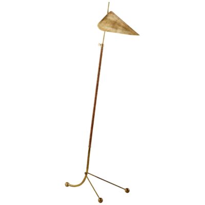 Moresby Floor Lamp in Hand-Rubbed Antique Brass with White Shade