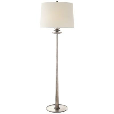 Beaumont Floor Lamp in Burnished Silver Leaf with Linen Shade