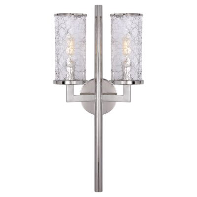 Liaison Double Sconce in Polished Nickel with Crackle Glass