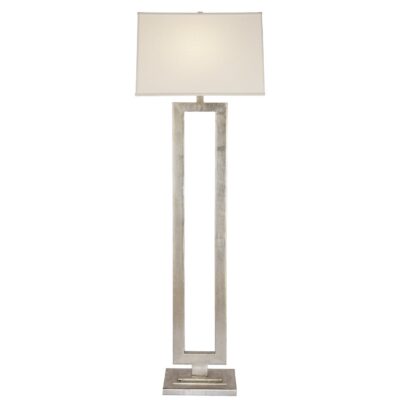 Modern Open Floor Lamp in Aged Iron with Linen Shade