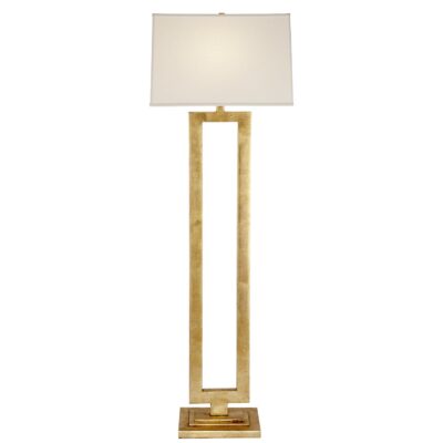 Modern Open Floor Lamp in Aged Iron with Linen Shade